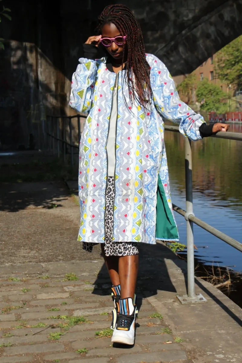 African Coat in White Ankara Print - Festival Clothing