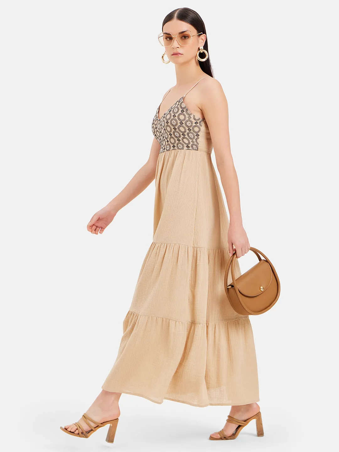 Audrey Embroidered Flared Maxi Dress