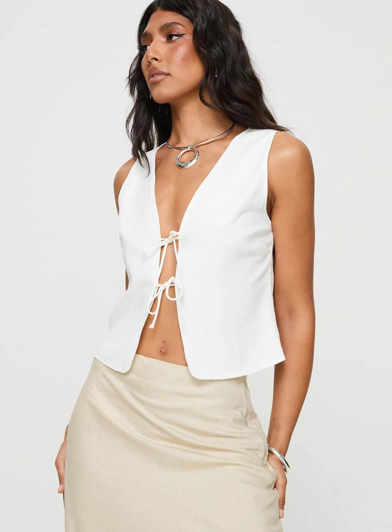 Awakening Tie Front Top White