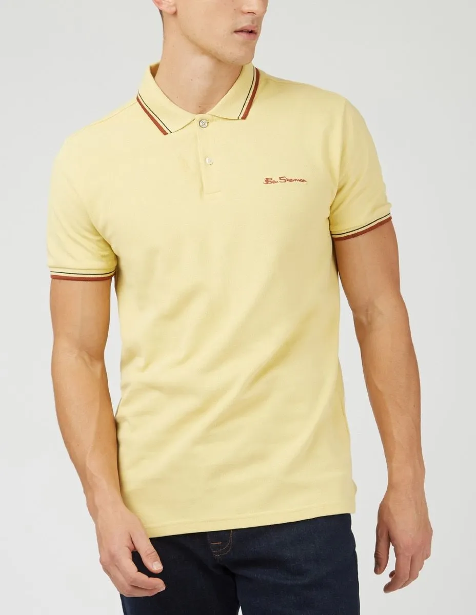 Ben Sherman Casual Short Sleeve Polo Shirt Lemon