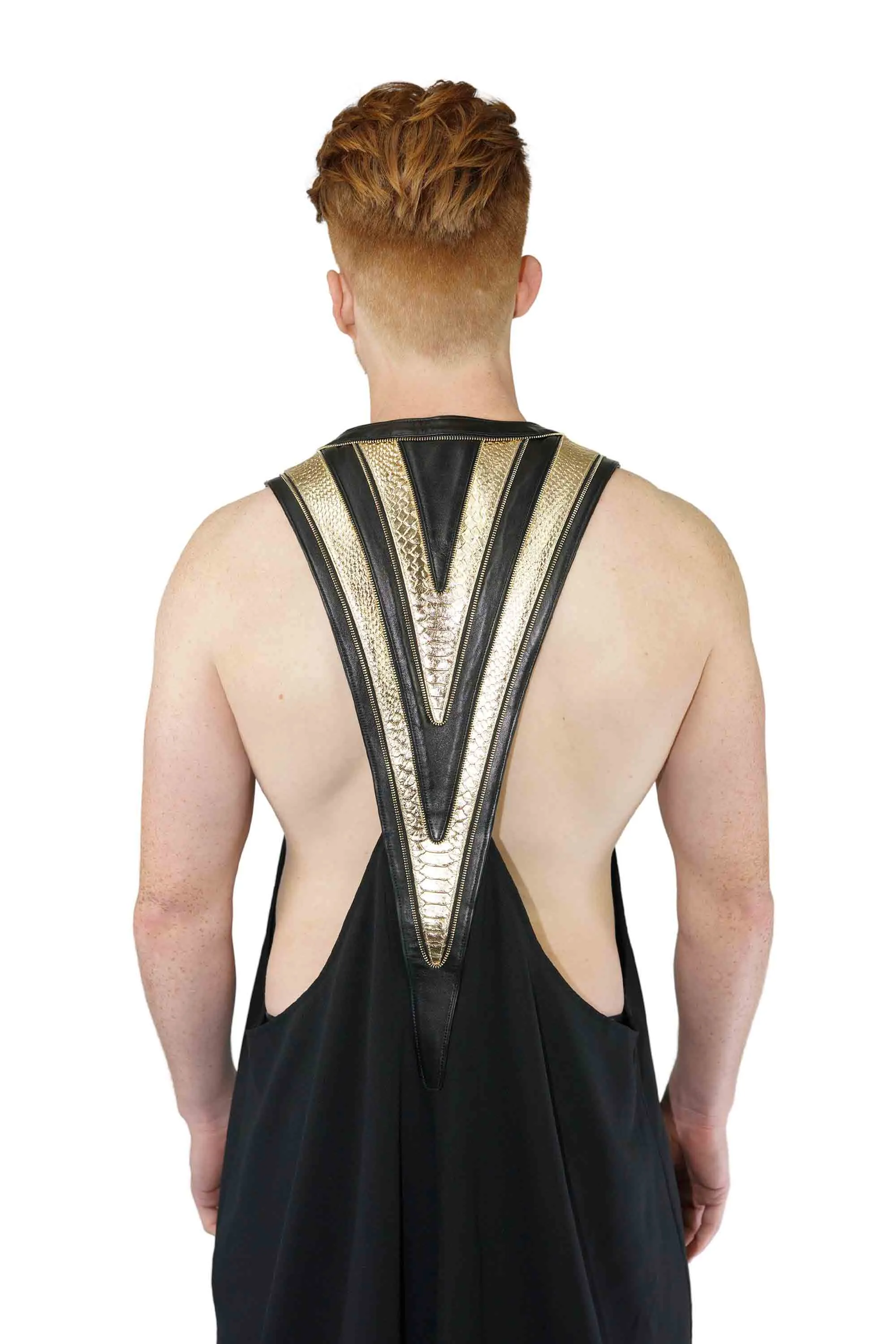 Black and Gold Gilded Kimono Vest