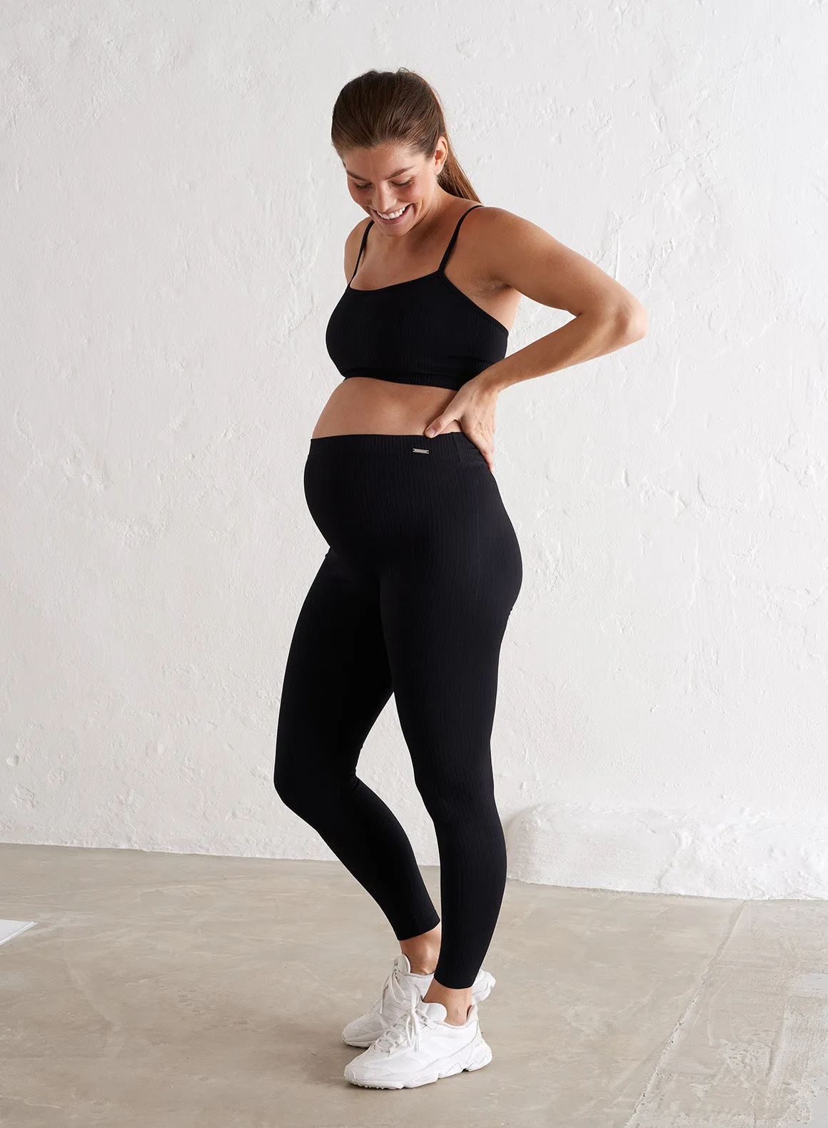 Black Maternity Ribbed Seamless Tights