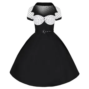 Black with White Polka Dot Top 50s Swing Dress