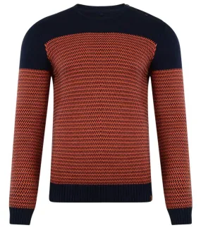 Blend Crew Neck Knit Pullover Navy Orange