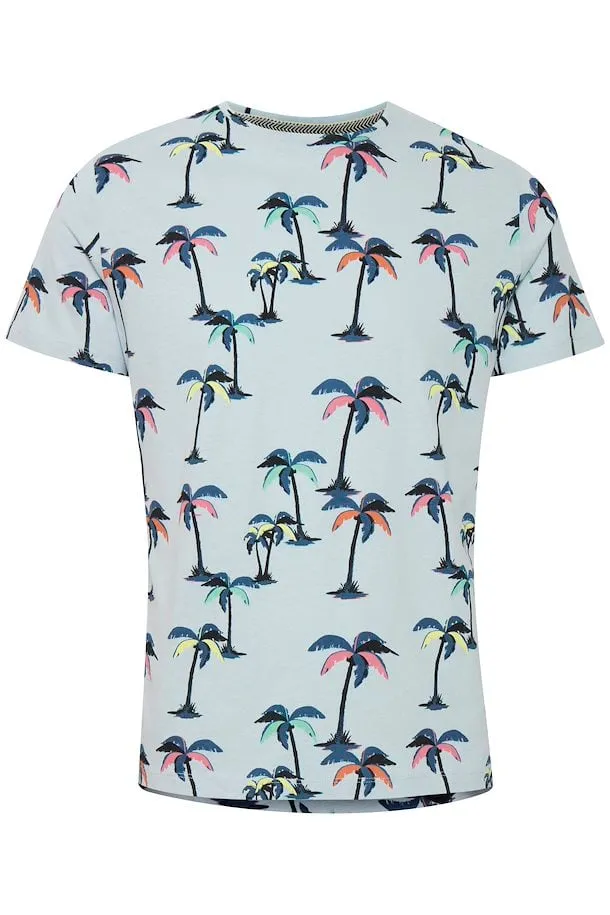 Blend Multicolored Palm Tee in Soft Blue