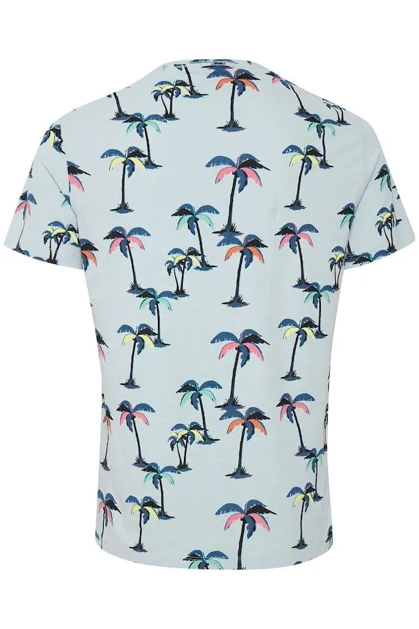 Blend Multicolored Palm Tee in Soft Blue