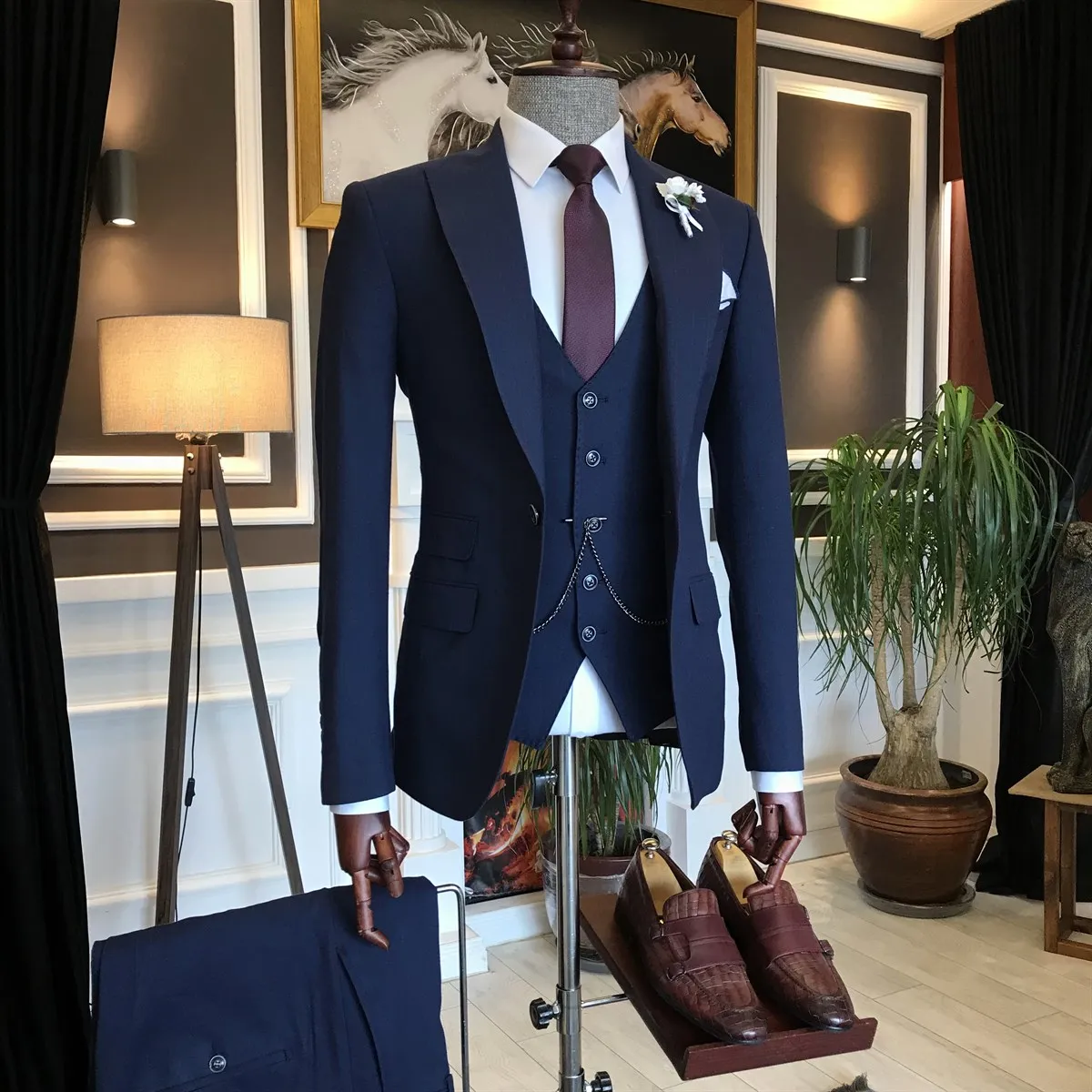 Bojoni Navy Striped Slim-Fit Suit 3-Piece