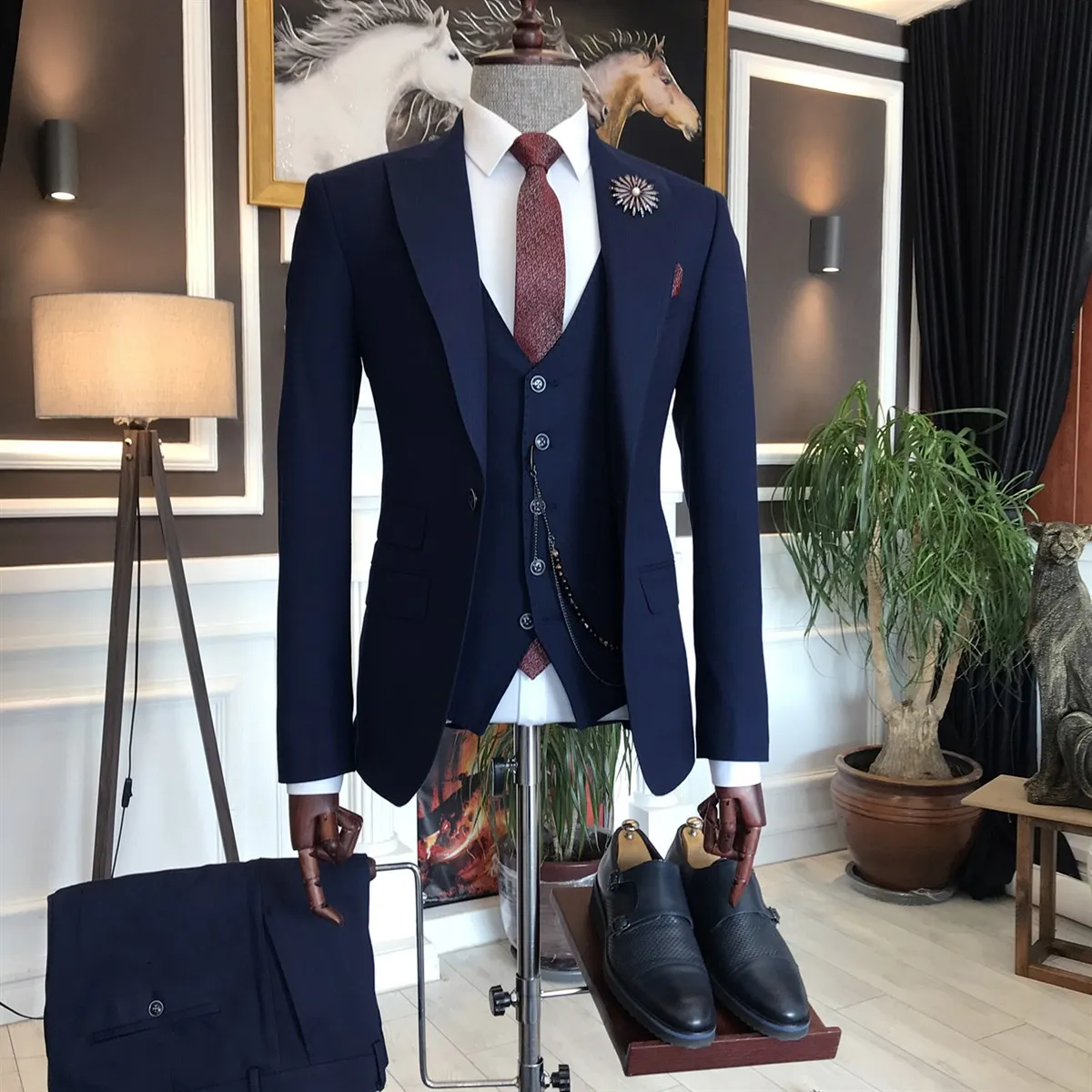 Bojoni Navy Striped Slim-Fit Suit 3-Piece