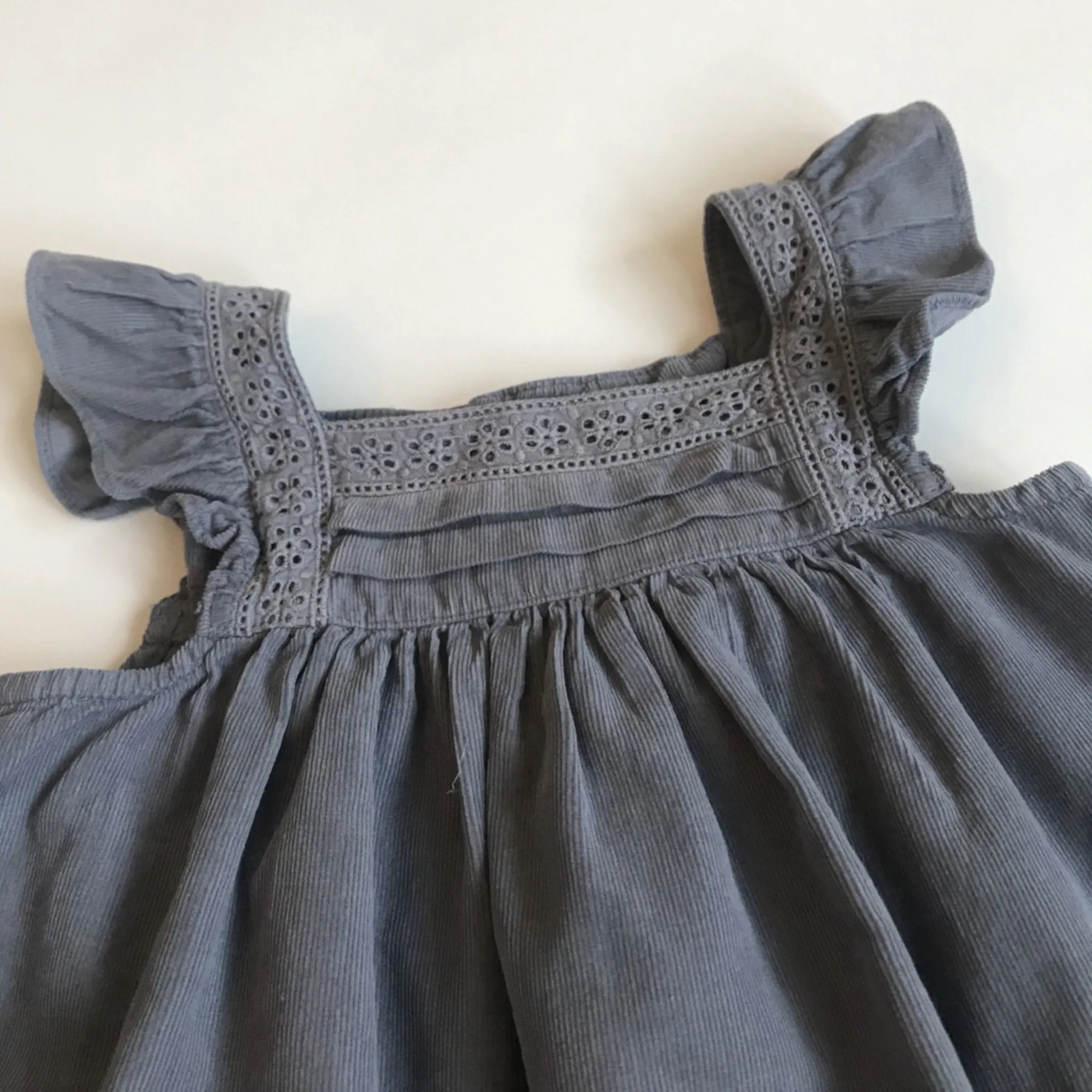 Bonton Grey Fine Cord Dress With Flutter Sleeves: 12 Months