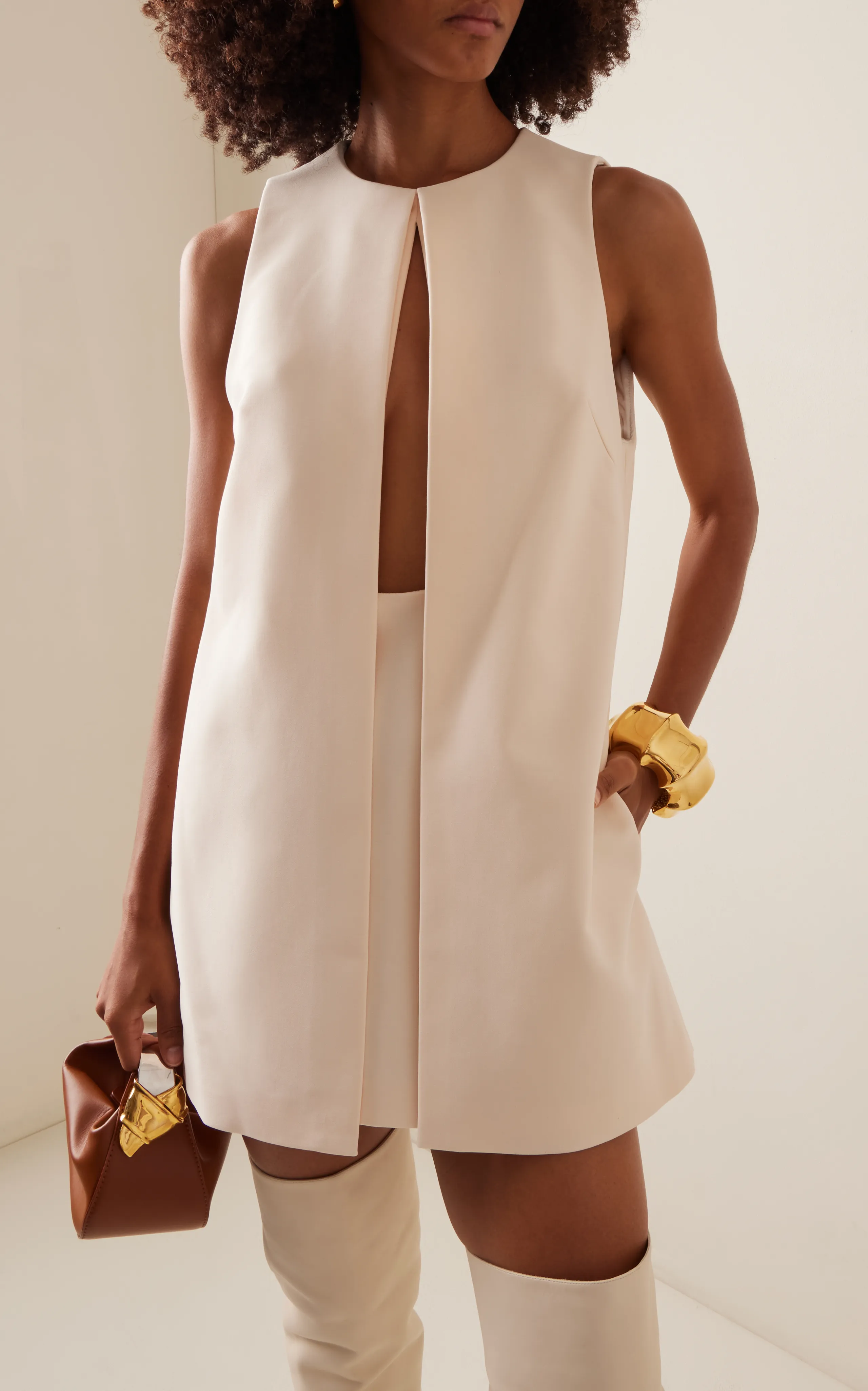 Brandon Maxwell The Cory Split-Front Crepe Mini Dress