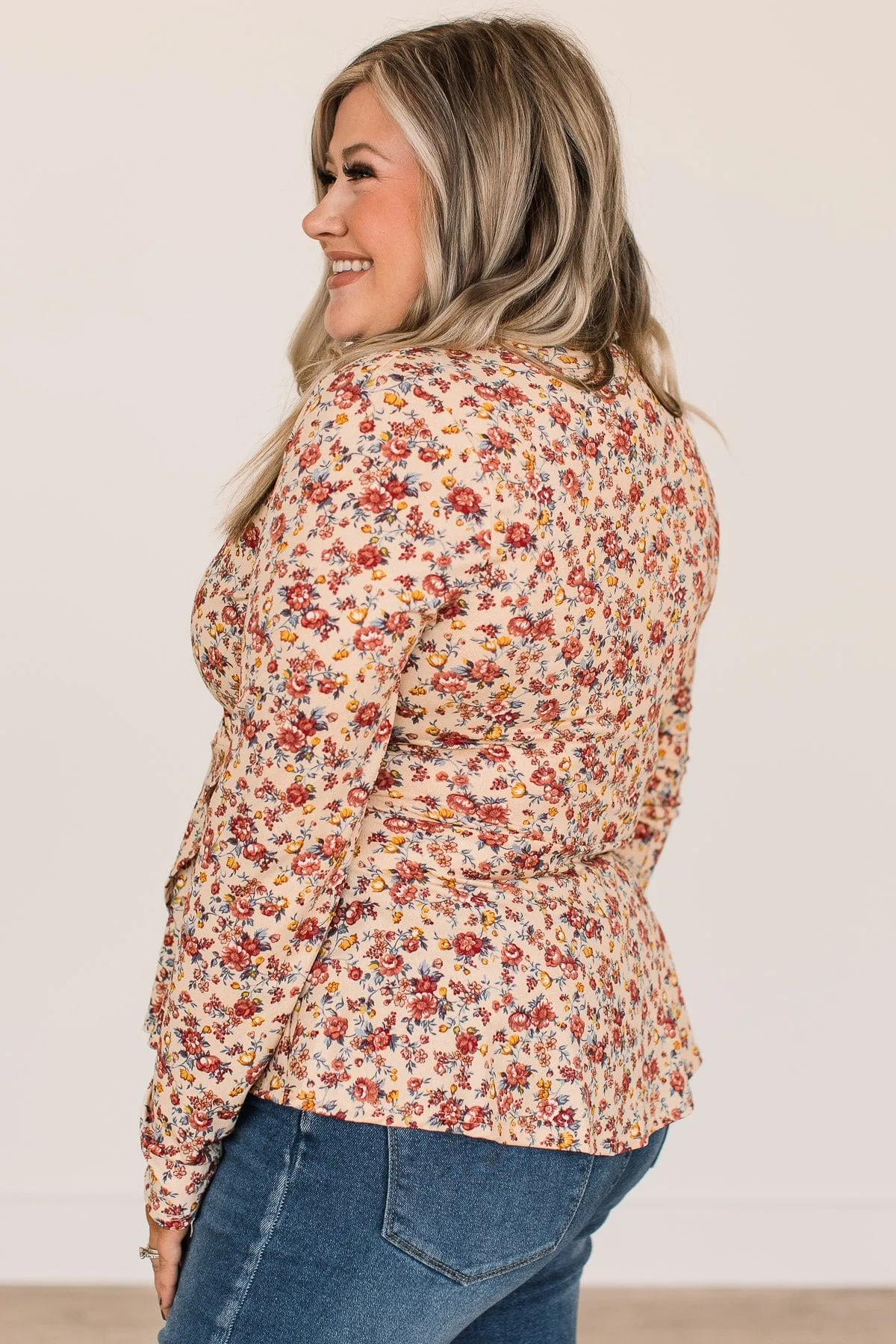 Cherish Today Floral Wrap Blouse- Cream