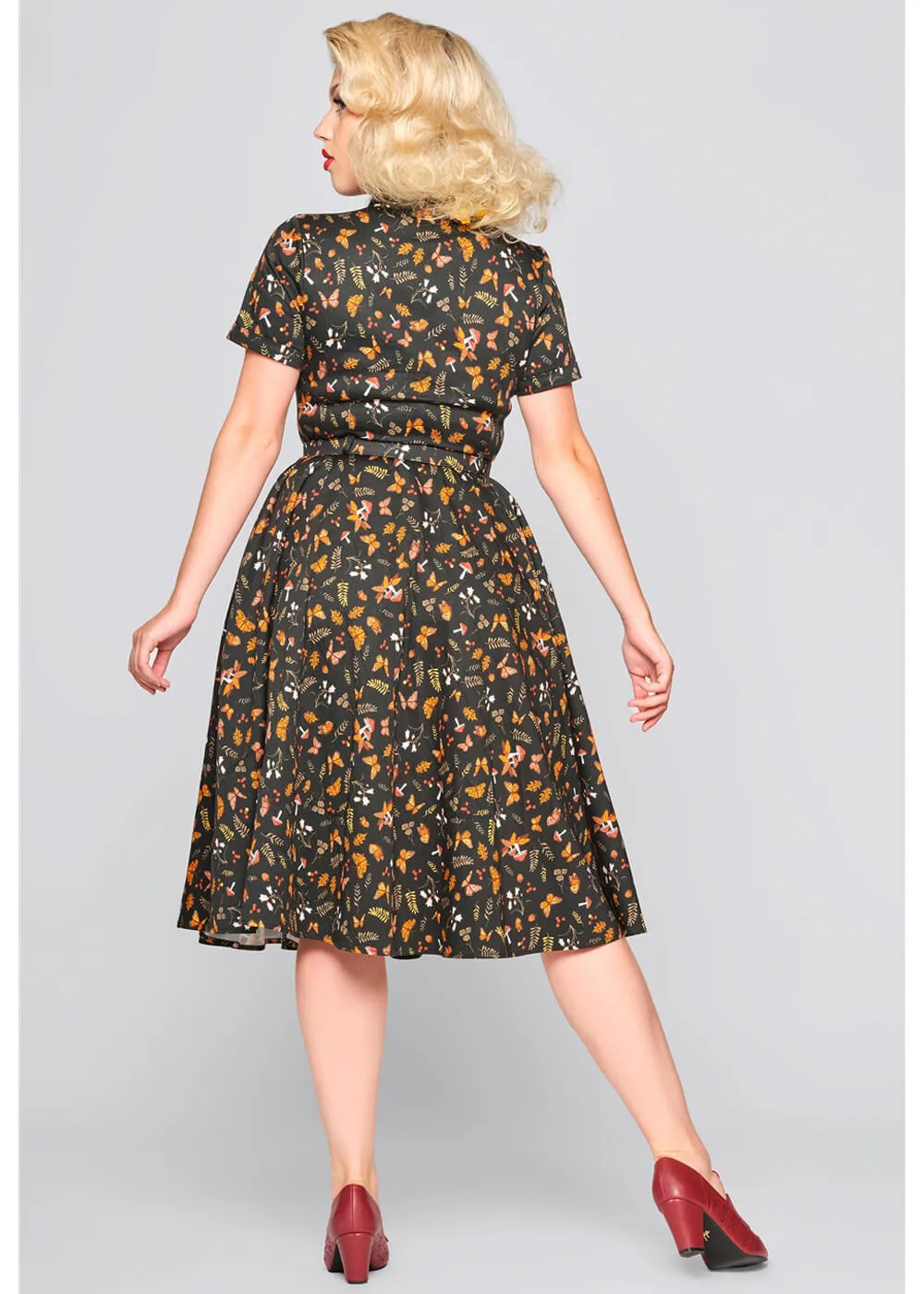 Collectif Caterina Woodland Butterfly 50's Swing Dress Black