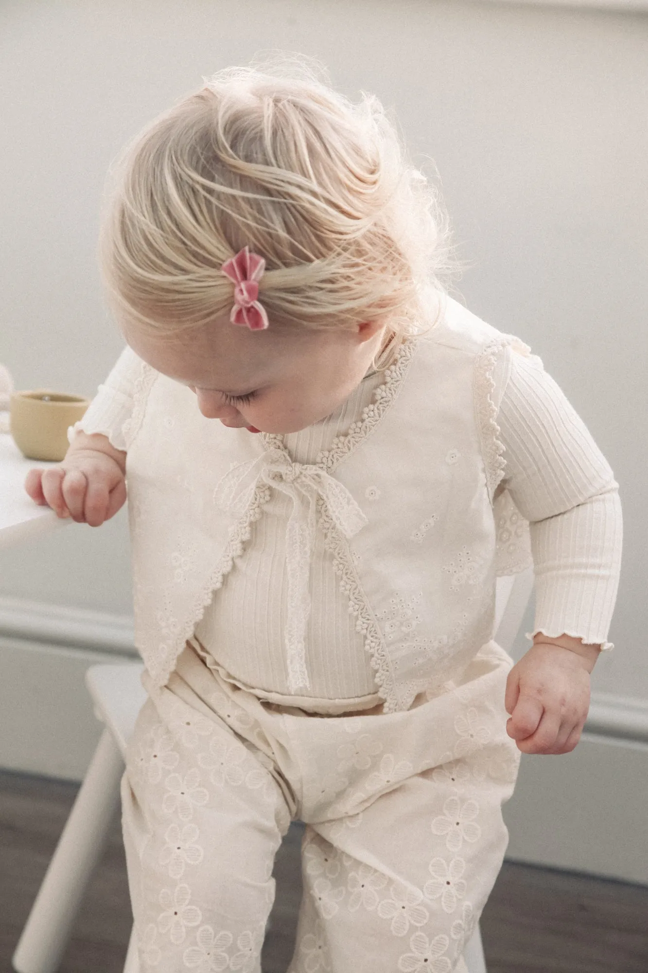 Cream Embroidered Lace Trim Vest