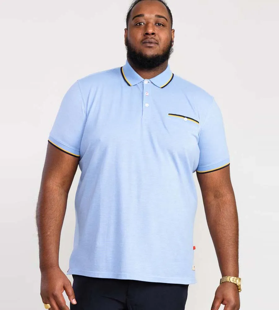 D555 Big Mens Blue Polo Shirt With Jacquard Collar and Cuffs (TALBOT)