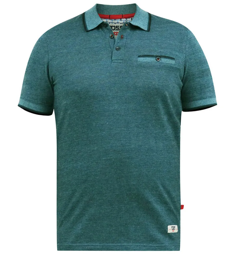 D555 Mens Teal Textured Polo Shirt With Jacquard Collar and Cuffs (TROY 2)