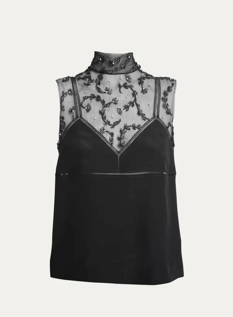 Dries Van Noten  |Embroidered mesh top