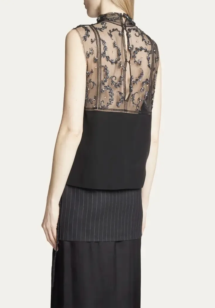 Dries Van Noten  |Embroidered mesh top