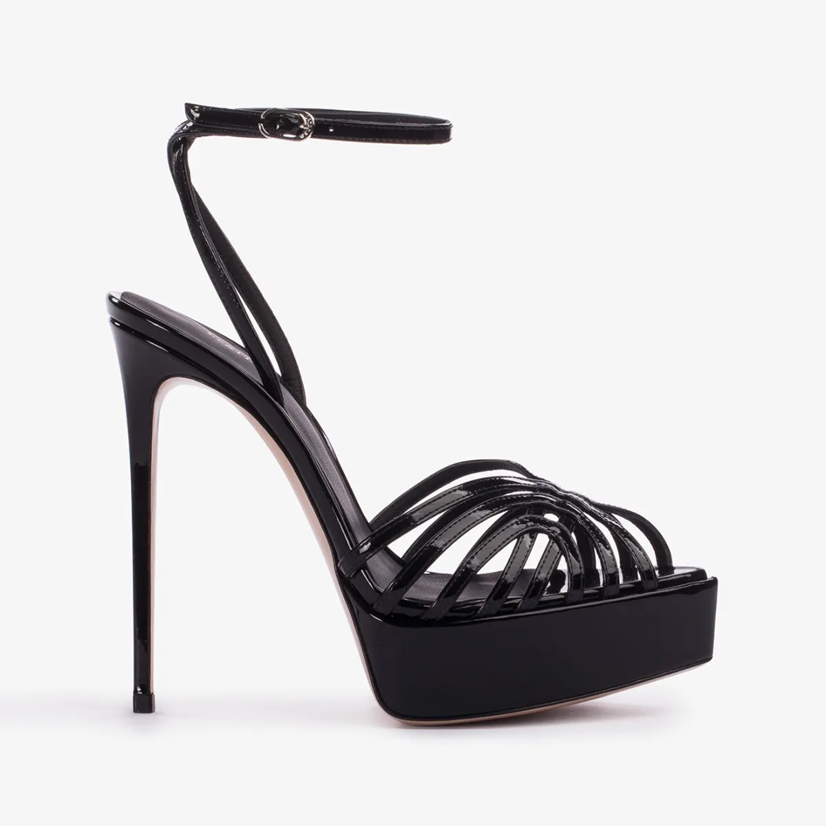 EMBRACE SANDAL 140 mm Black patent leather platform sandal