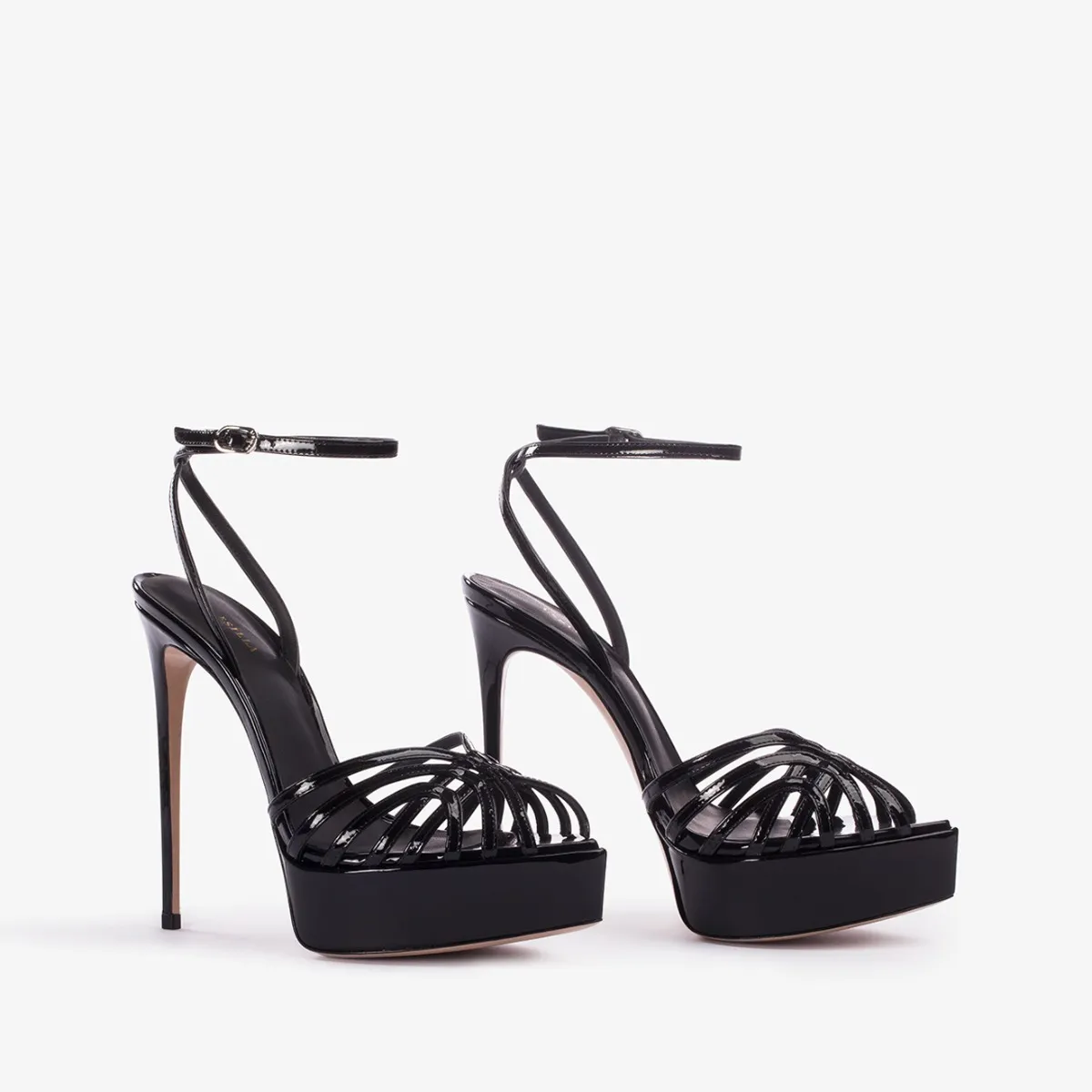 EMBRACE SANDAL 140 mm Black patent leather platform sandal