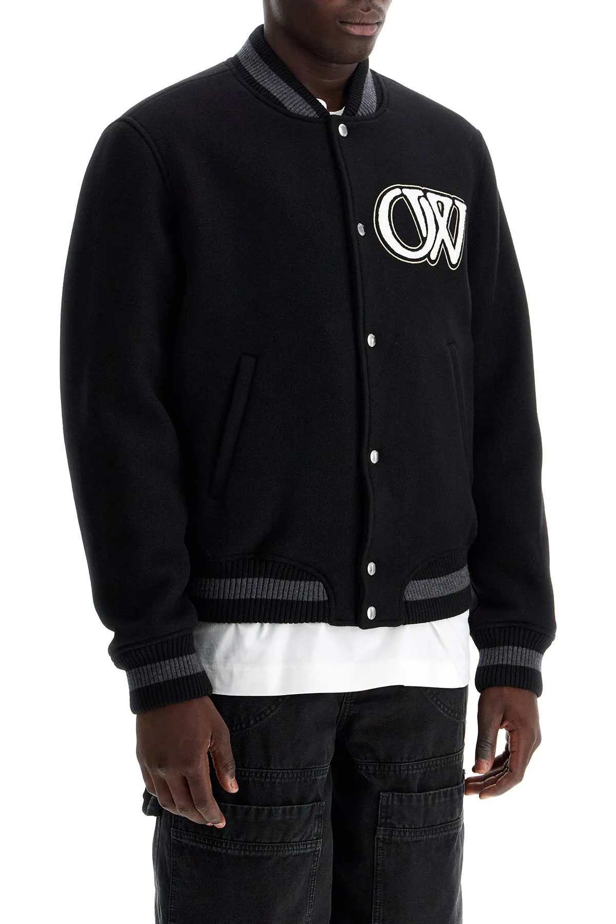 embroidered lettering varsity OMEH053C99FAB002 BLACK WHITE