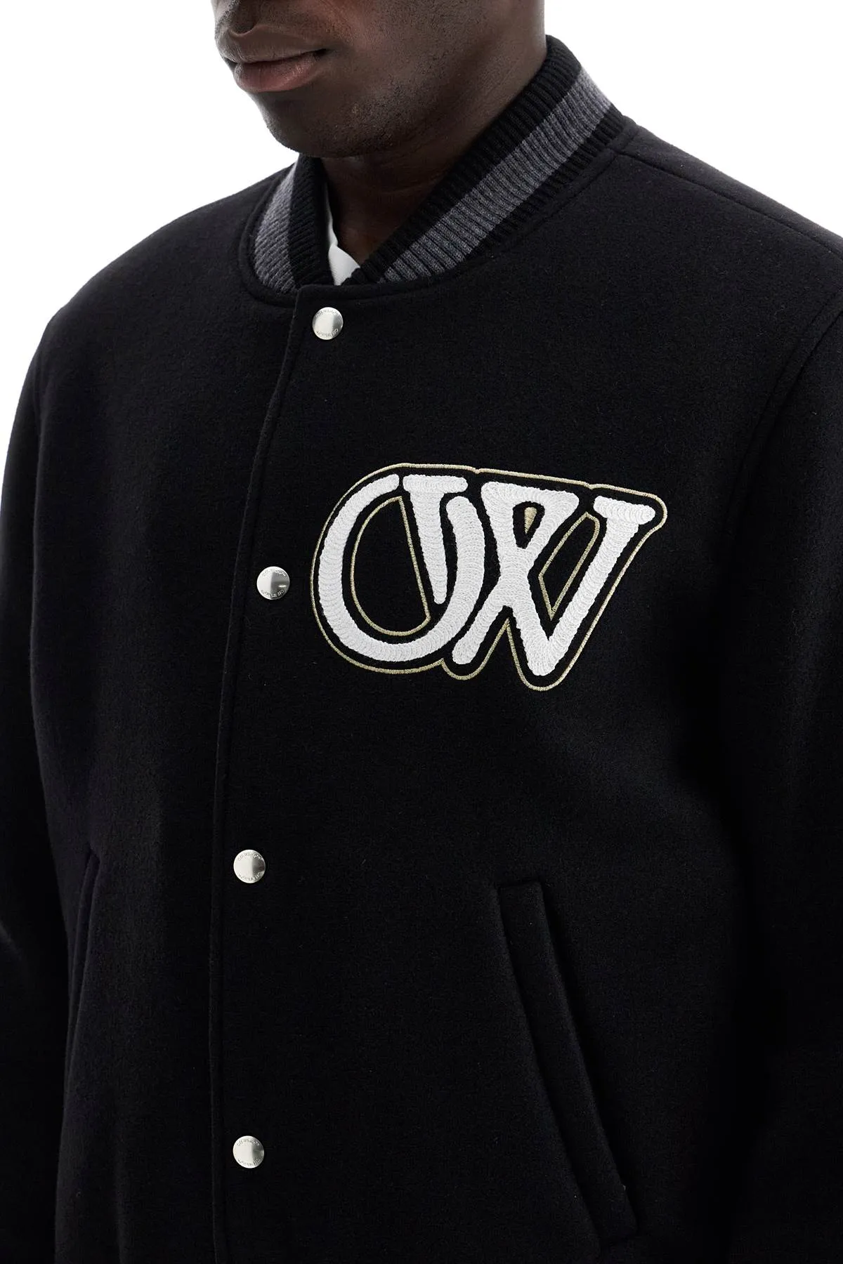 embroidered lettering varsity OMEH053C99FAB002 BLACK WHITE