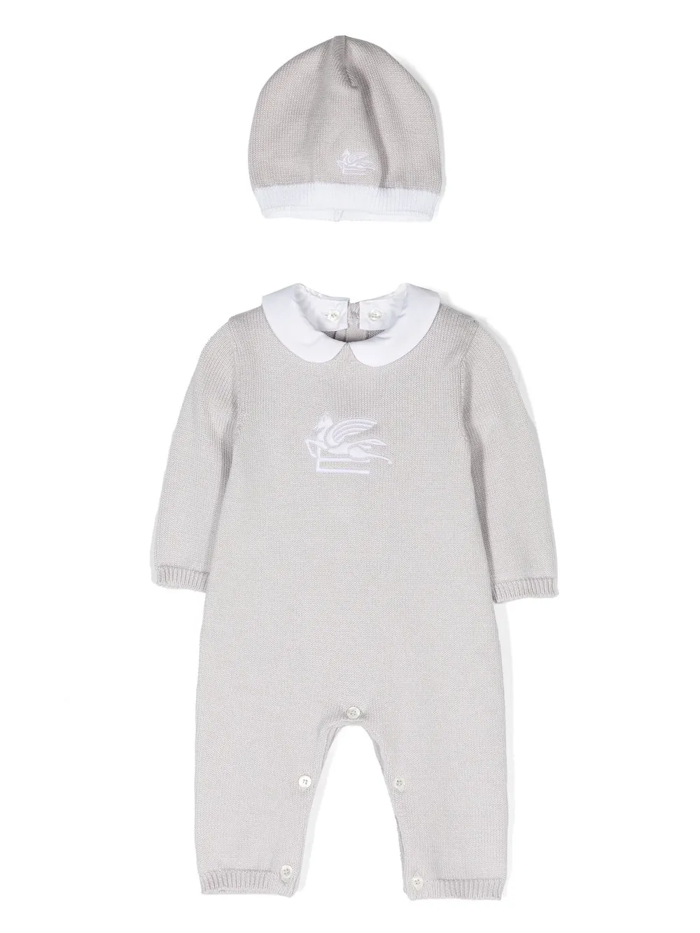 ETRO KIDS 2- Piece Set With Grey Playsuit and Beanie With Logo