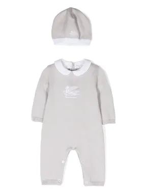 ETRO KIDS 2- Piece Set With Grey Playsuit and Beanie With Logo