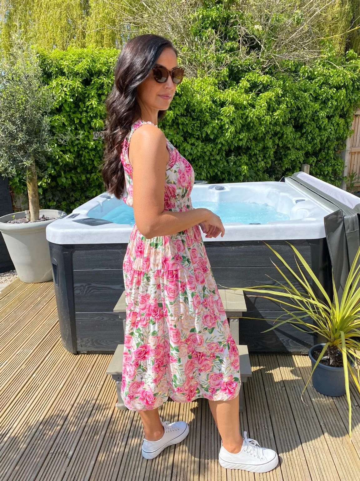 Floral Button Midi Dress Toni