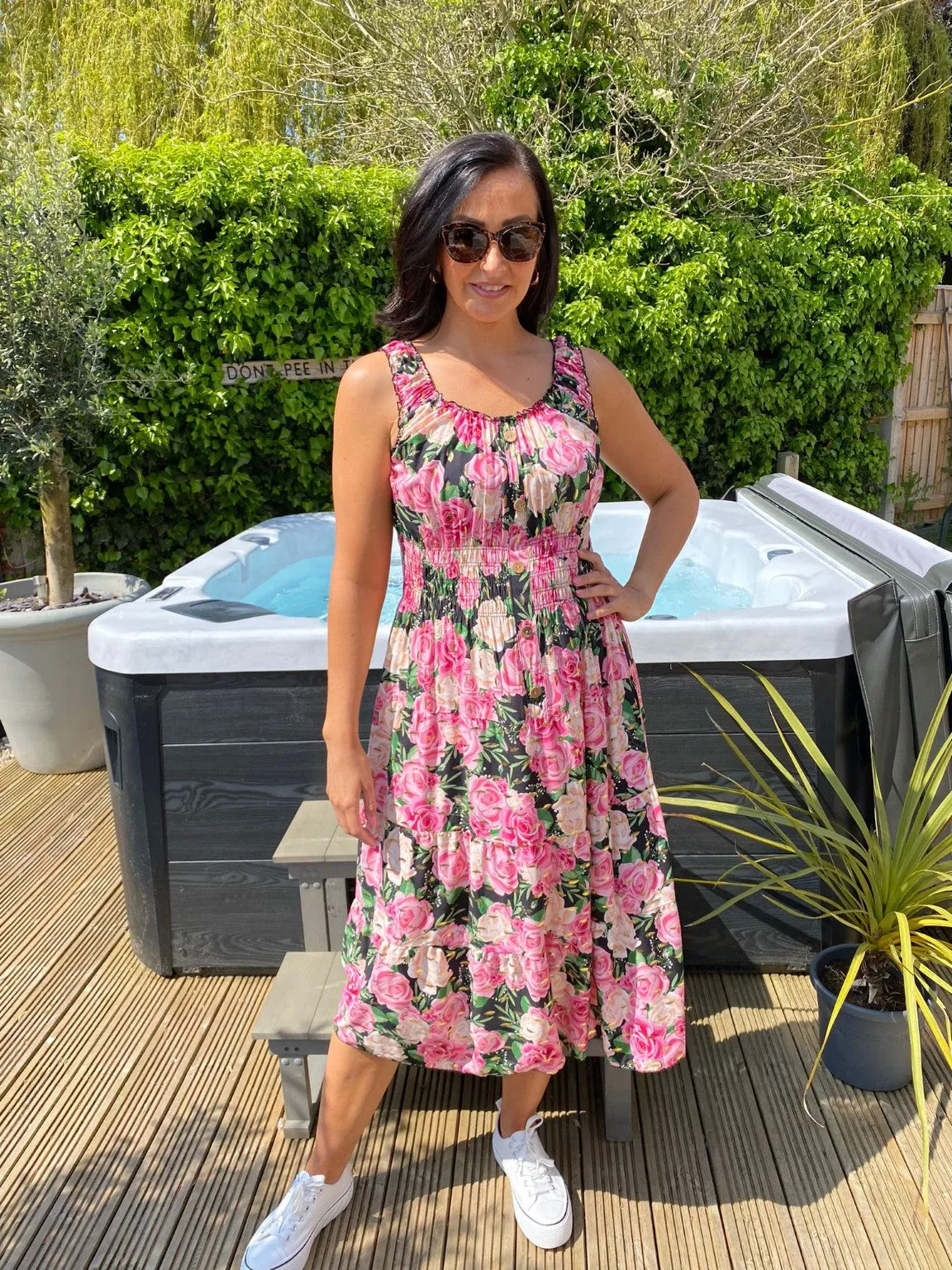 Floral Button Midi Dress Toni