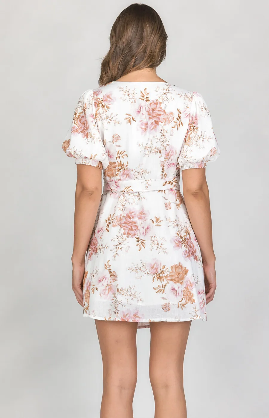 Floral Textured Wrap Dress with Puff Sleeves (SDR1190A)