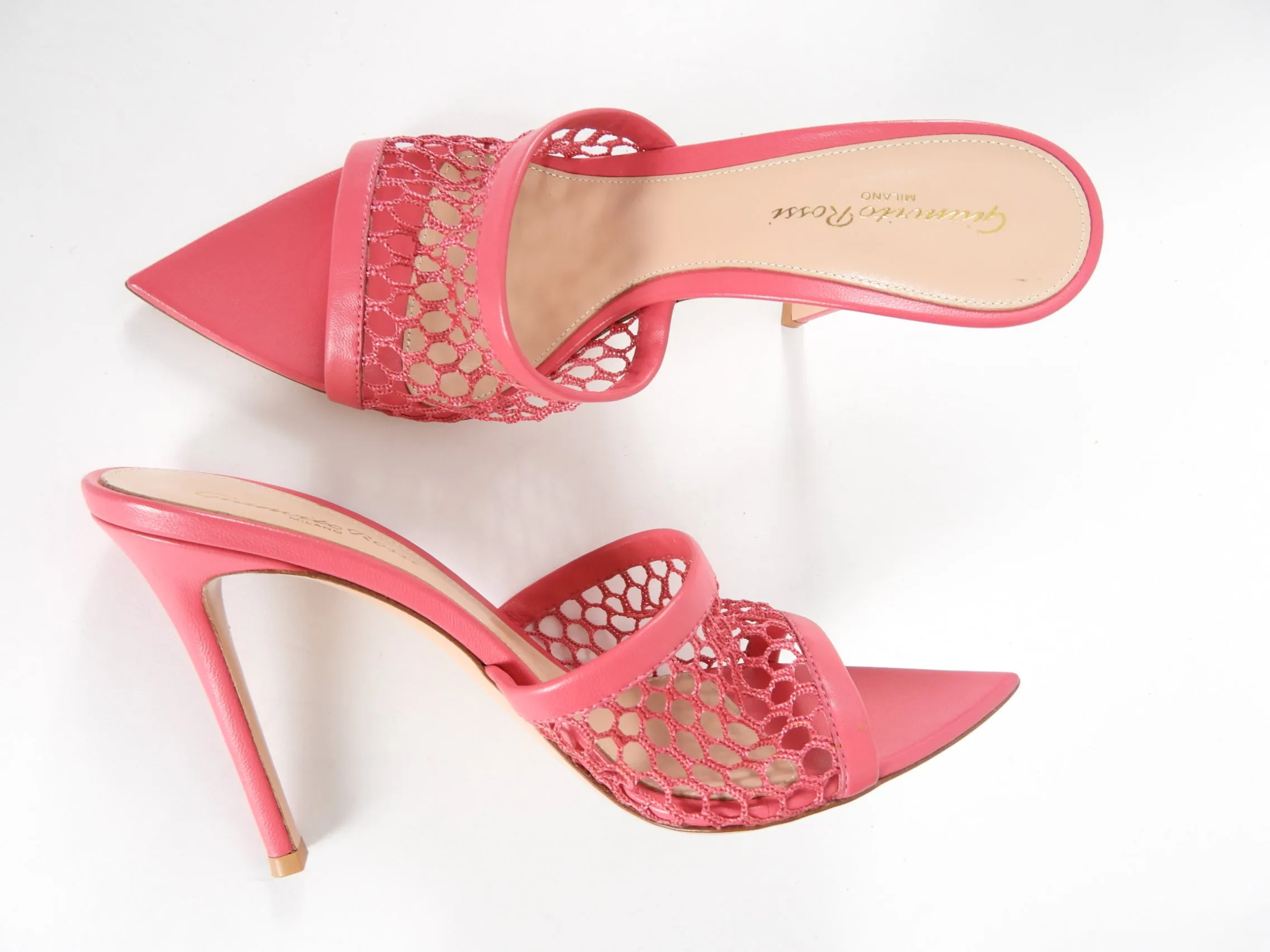 Gianvito Rossi Pink Nappa Leather and Mesh Stiletto Heel Mules - 38