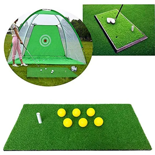 Golf Mat Starter Bundle with 12x24 Golf Mat, 12 Real Golf Balls & Unbreakable Tees