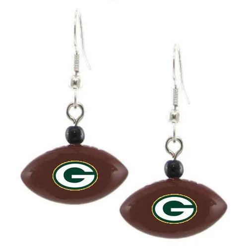 Green Bay Packers 3-D Football Logo Dangle Earrings