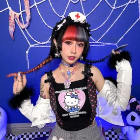 Harajuku cartoon printed lace punk vest by0141