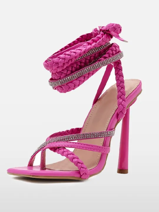 High Heel Crystal Ankle Strap Sandals