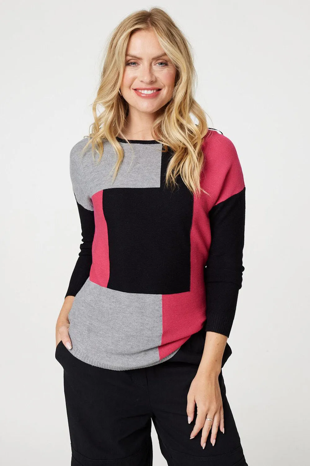 Izabel London – Colour Block Relaxed Knit Pullover