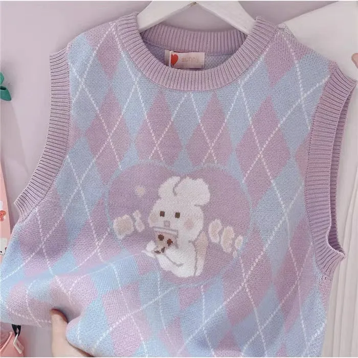 JAPANESE CUTE RABBIT PASTEL PURPLE SOFT VEST BY90188