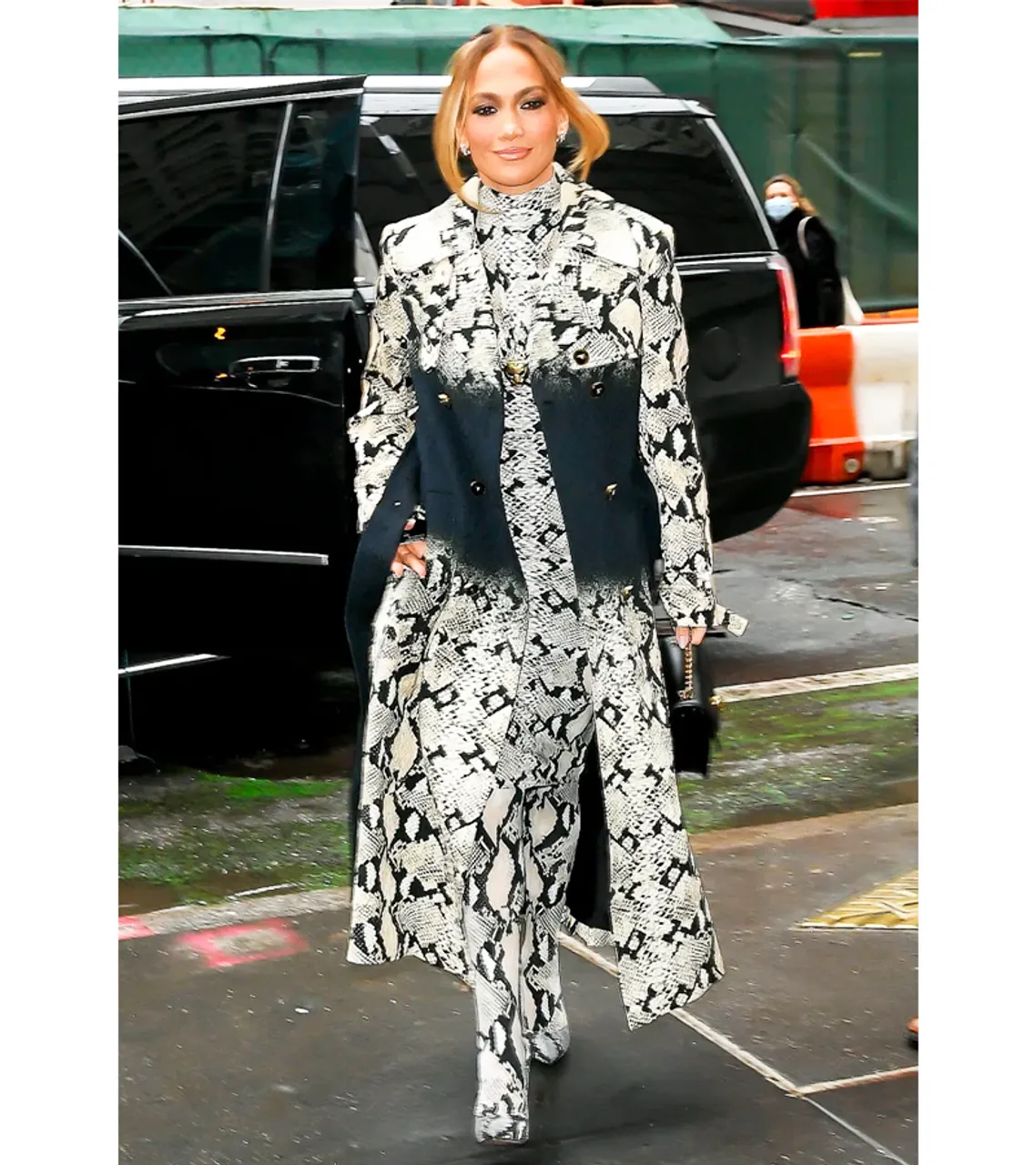 Jennifer Lopez Snakeskin Ensemble Printed Coat 2022