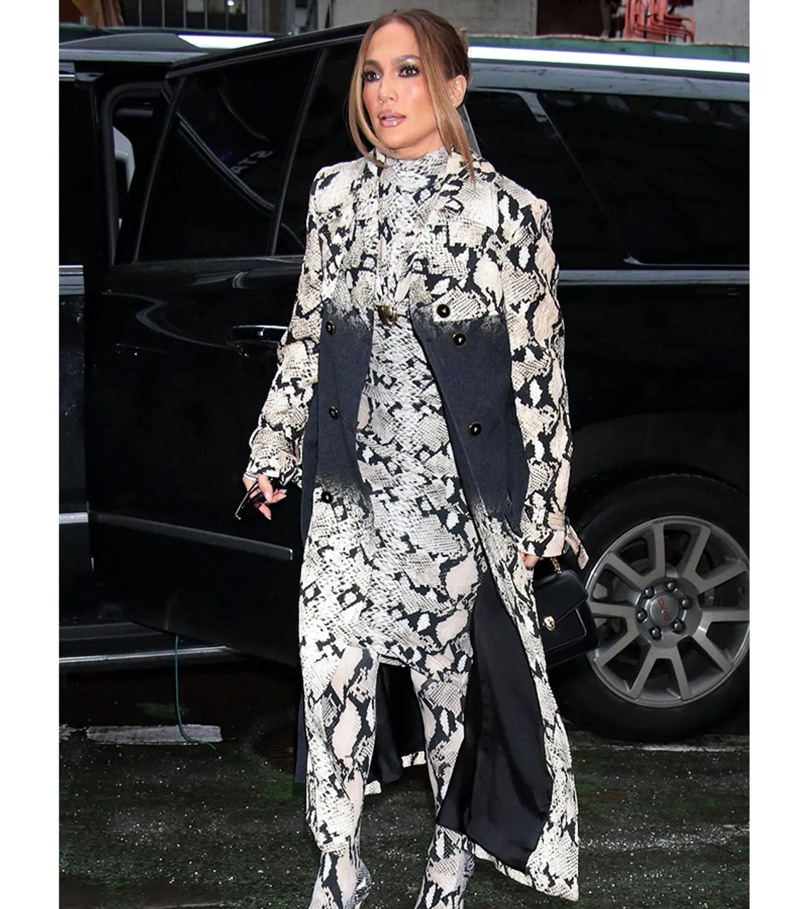 Jennifer Lopez Snakeskin Ensemble Printed Coat 2022