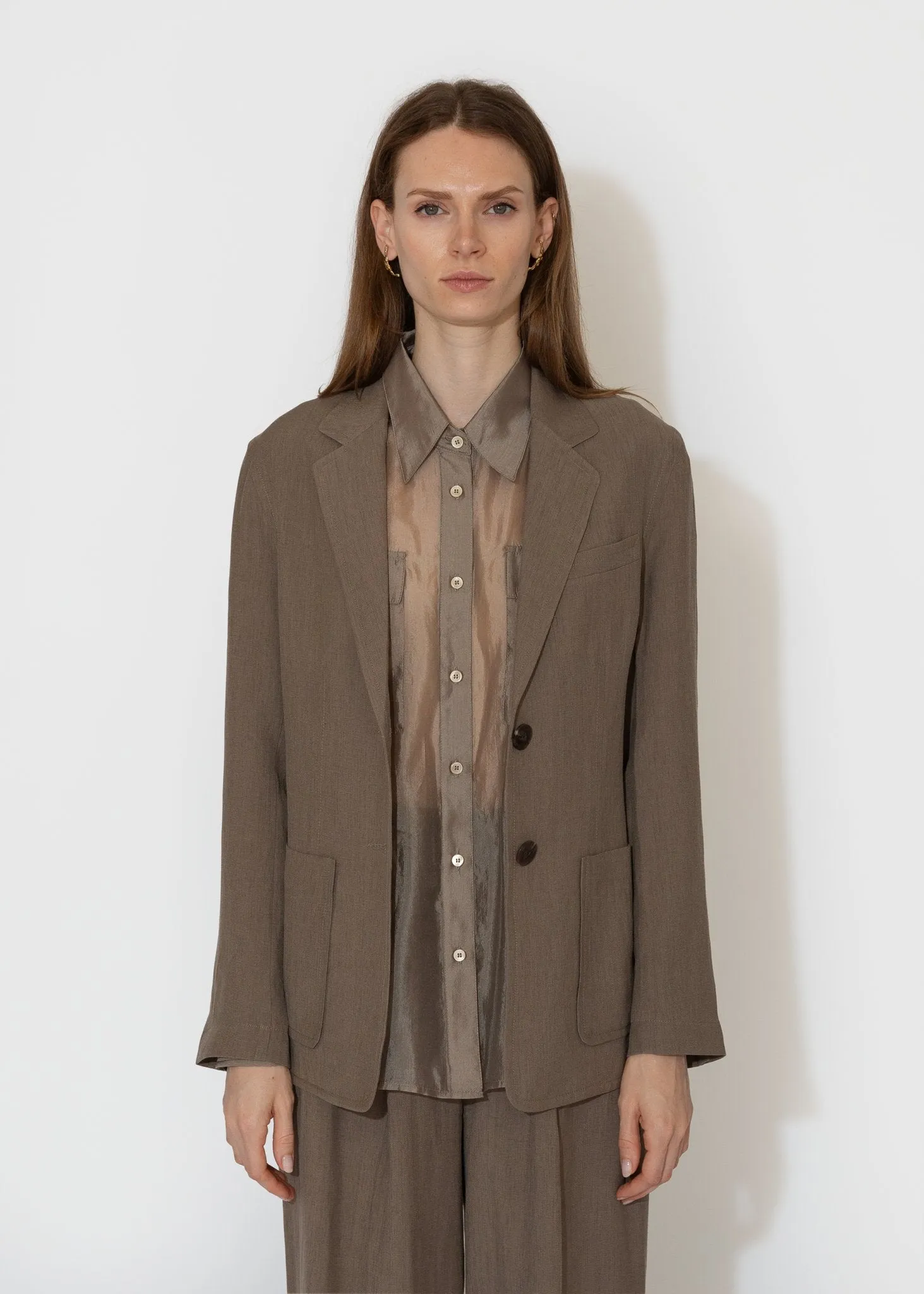 Linen Blend Jacket in Dark Tan