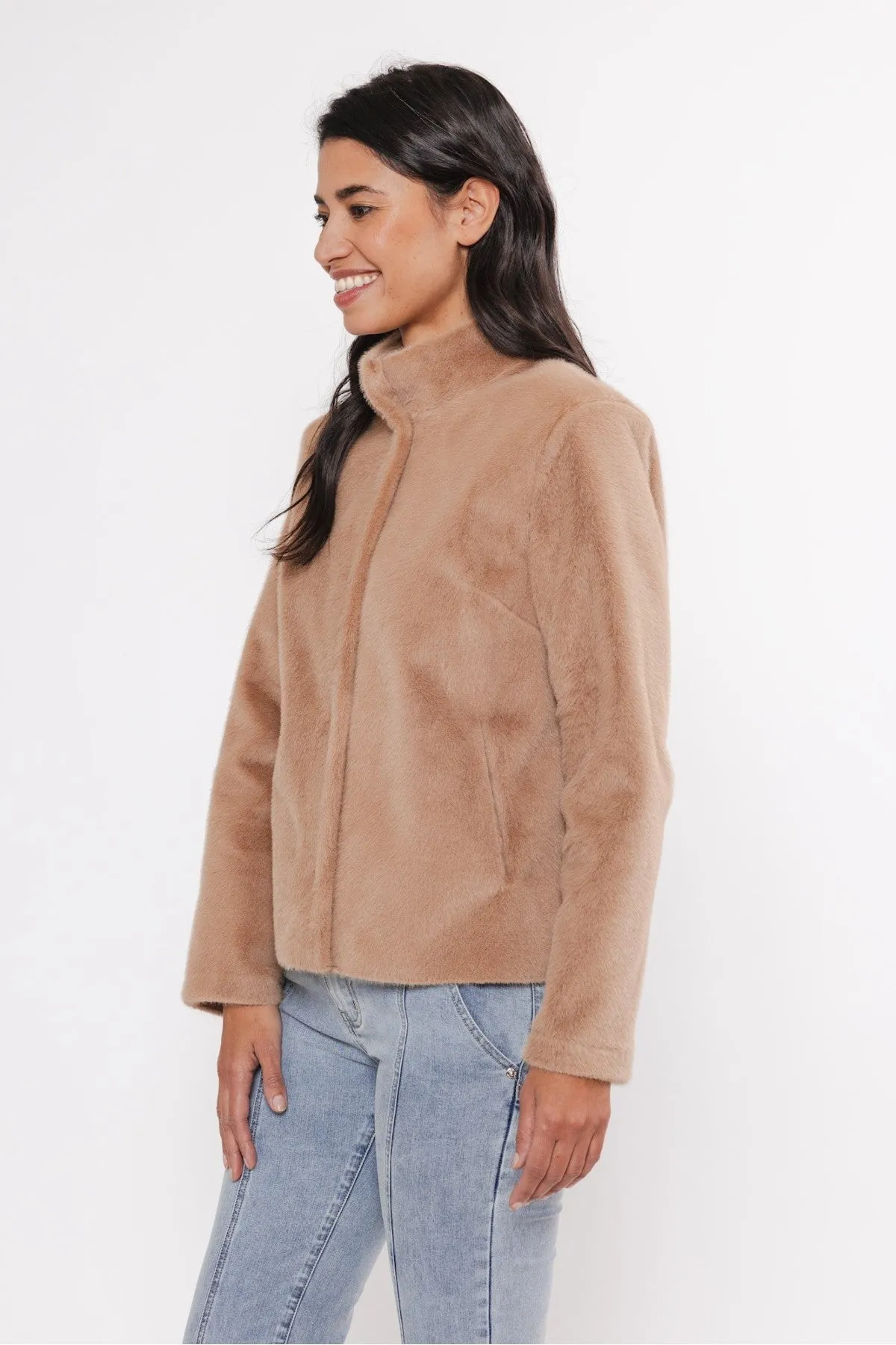 Madai Short Brown Faux Fur Jacket