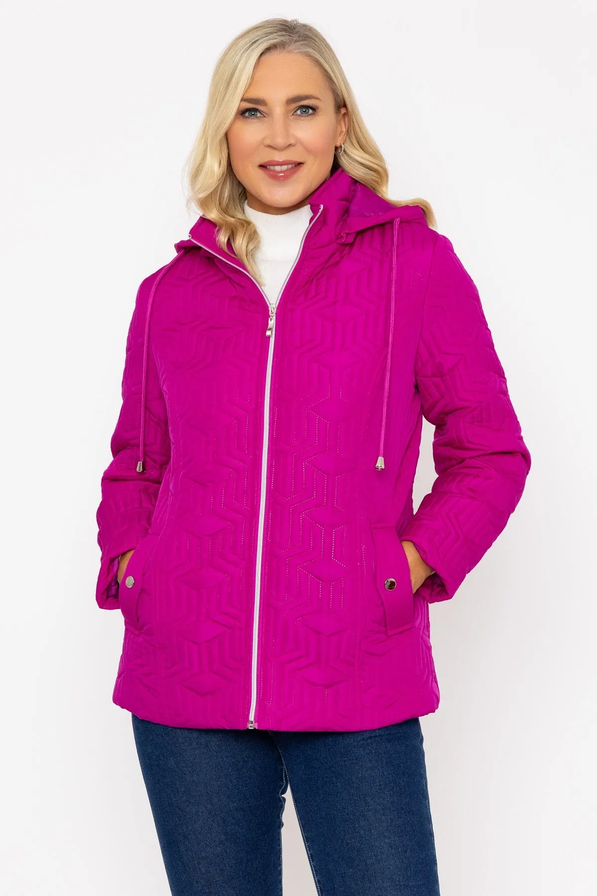 Magenta Pink Ultrasonic Quilt Jacket With Hood