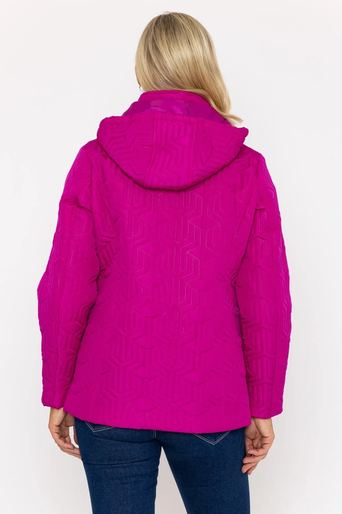 Magenta Pink Ultrasonic Quilt Jacket With Hood