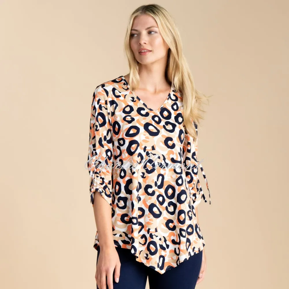 Marble Animal Print Tunic Top - Style 6957-196 (Champagne / Navy / Multi)