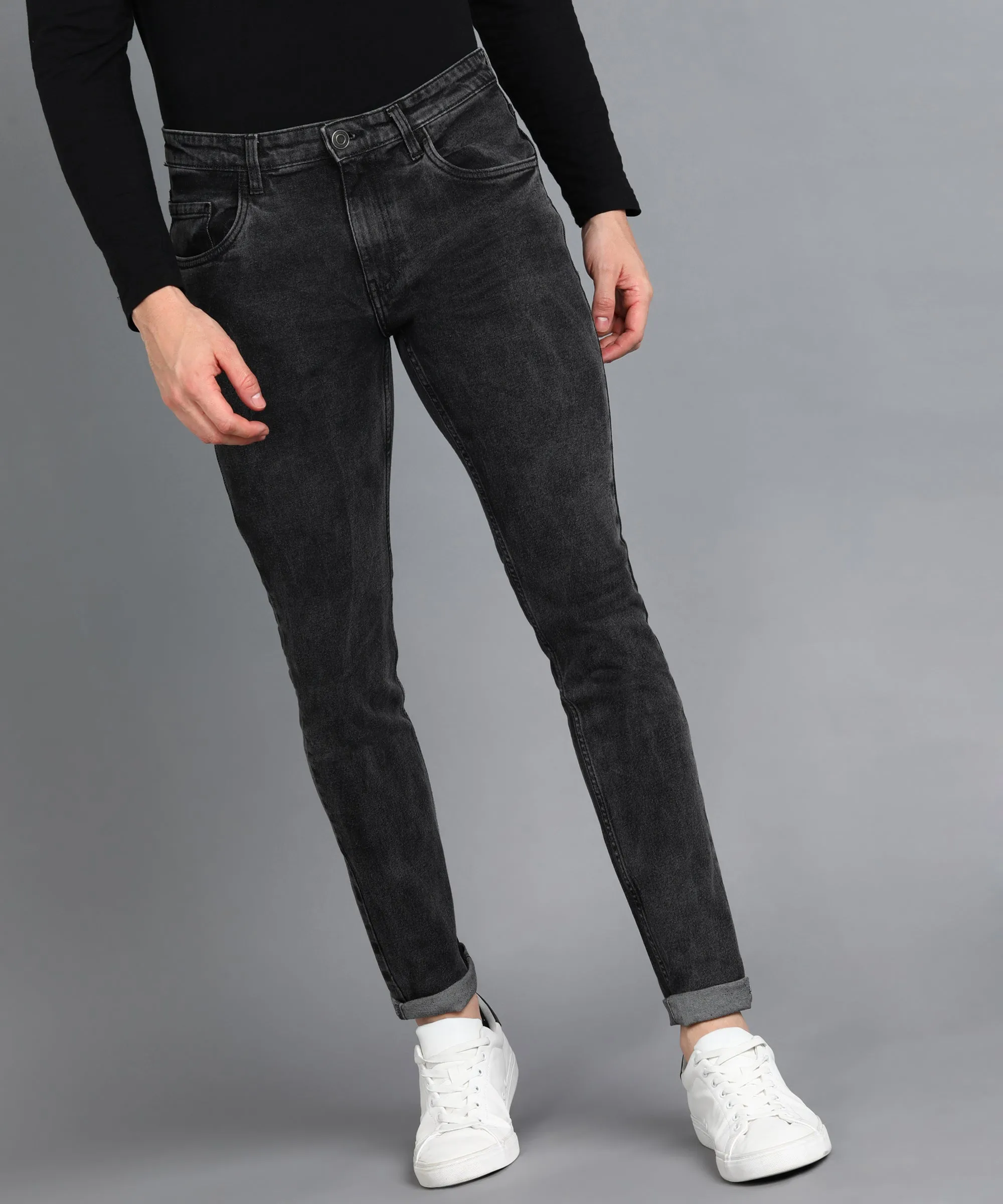 Men's Grey Slim Fit Washed Jeans Stretchable