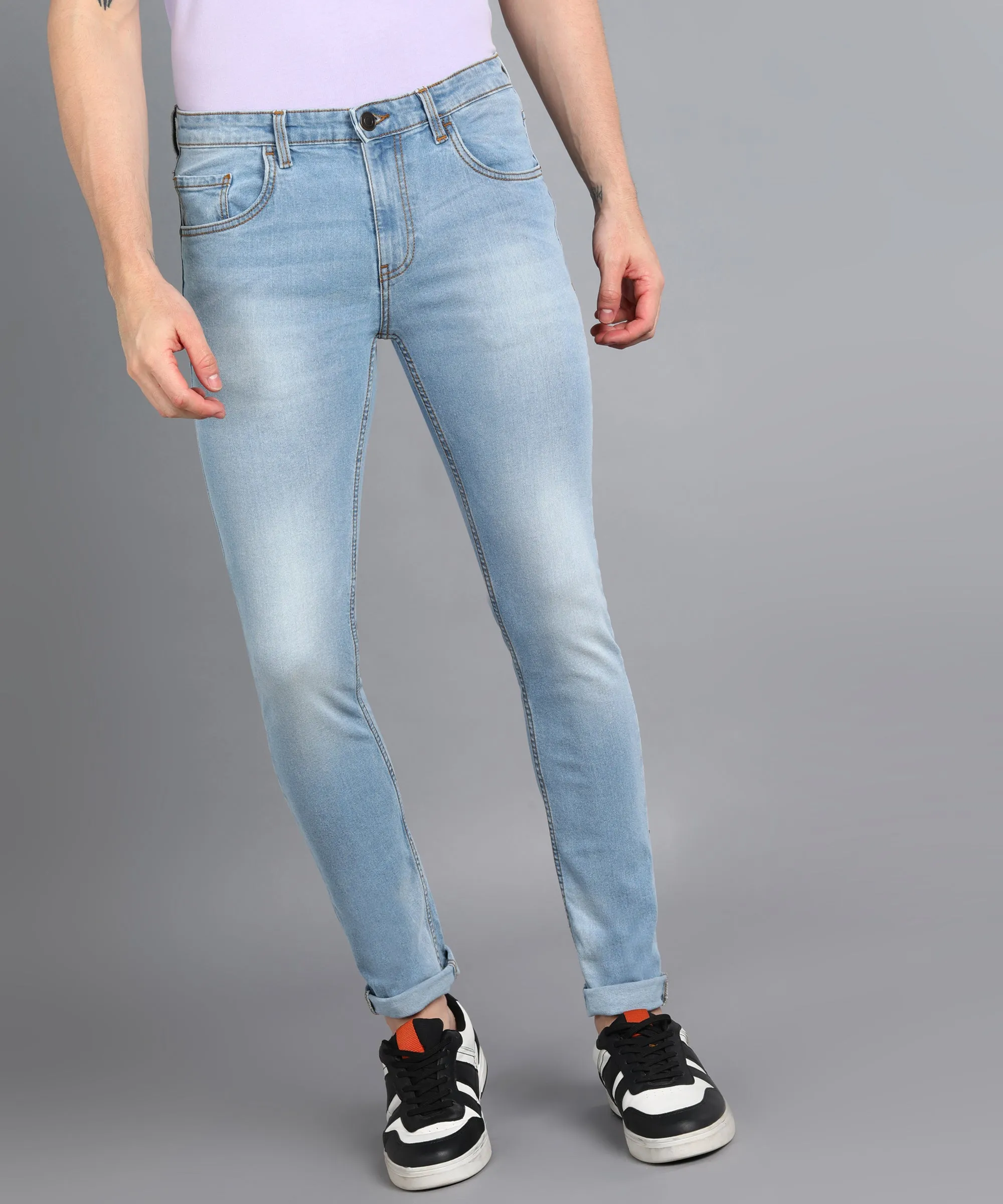 Men's Light Blue Slim Fit Washed Jeans Stretchable