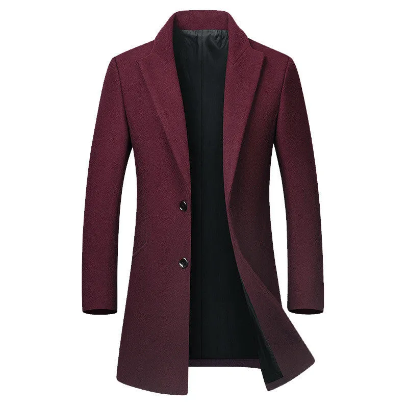 Men's long woolen trench coat