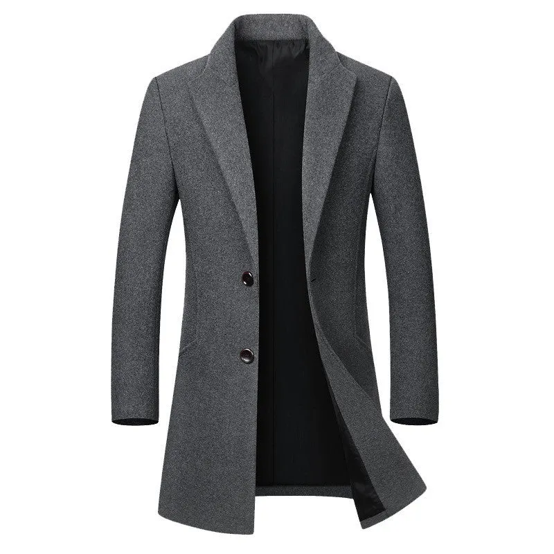 Men's long woolen trench coat