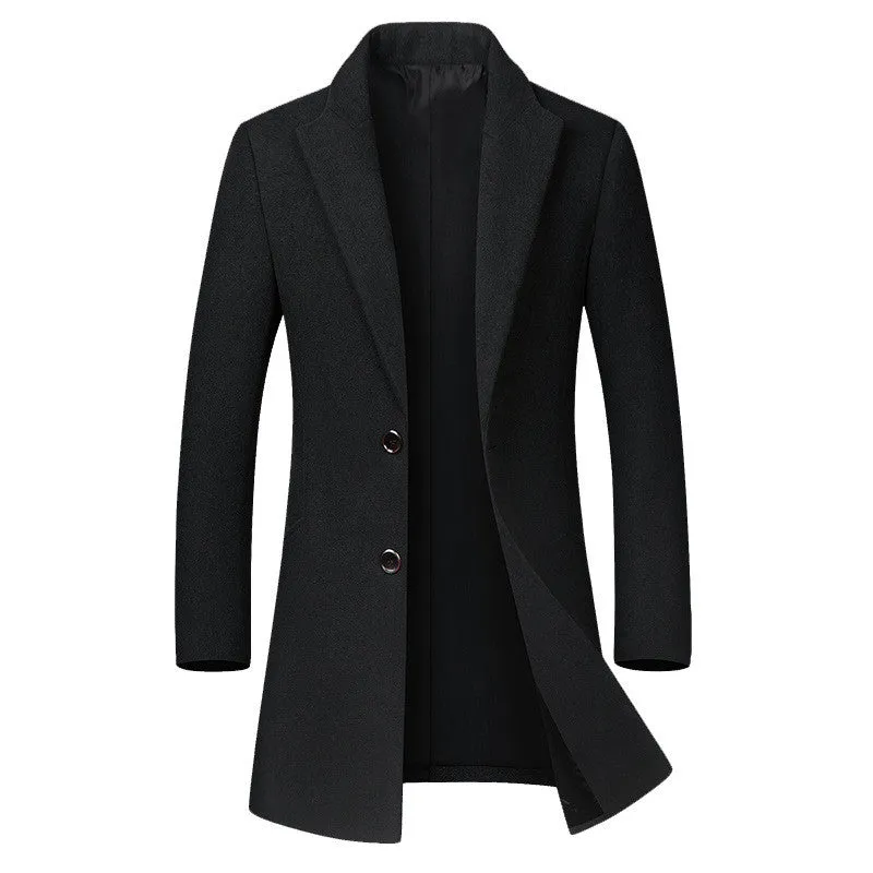 Men's long woolen trench coat