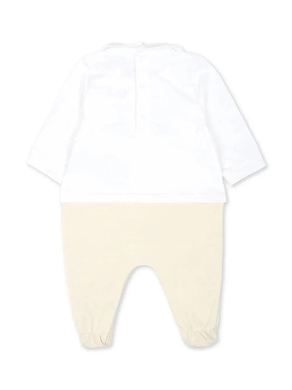 MOSCHINO KIDS White and Beige Playsuit With Moschino Teddy Bear Print